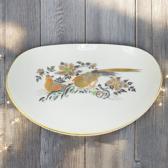 Vintage Perking East Fine Porcelain China Oval Dish Plate Pheasant Bird Pattern - Picture 1 of 13